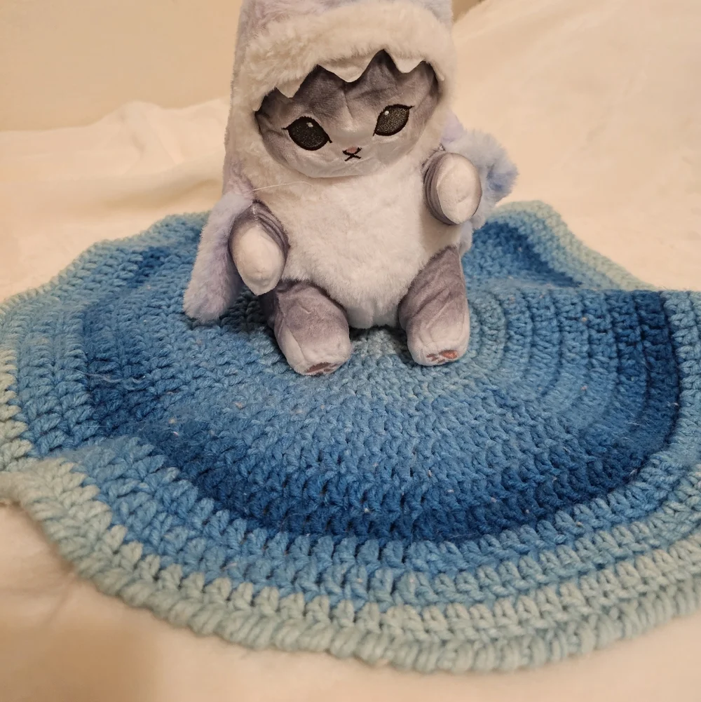 Handmade Blue Crochet Round Bed Or Kennel Rug